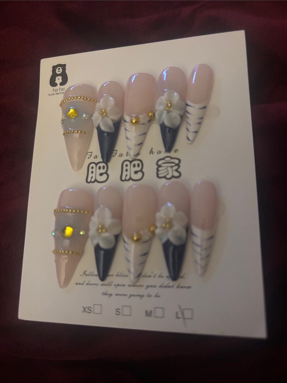 Pink Floral 3D Rhinestone Press-On Nails